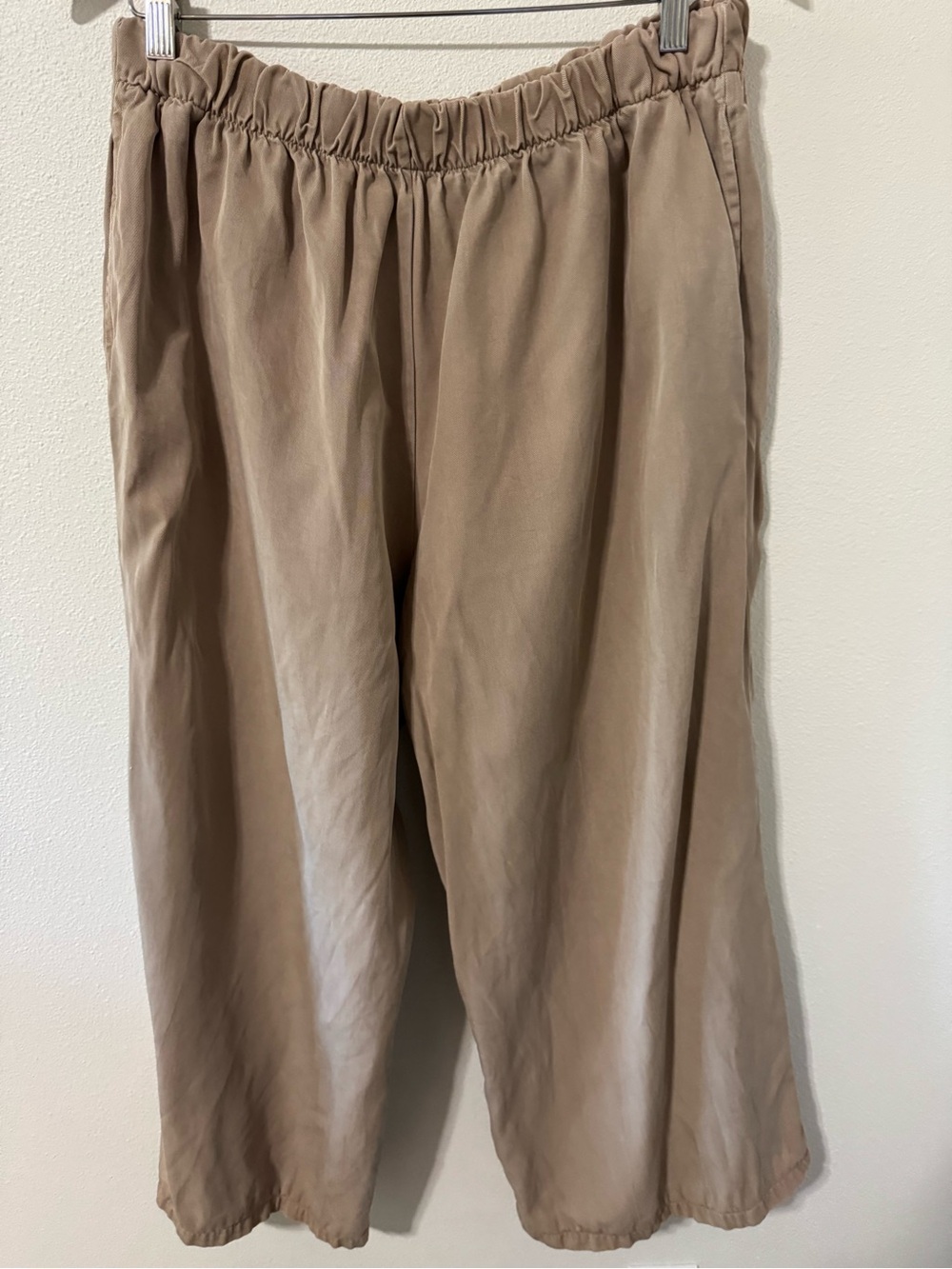 Bryn Walker Tencel Flood Pants Udon Beige Pull On Relaxed Fit USA Made-Medium